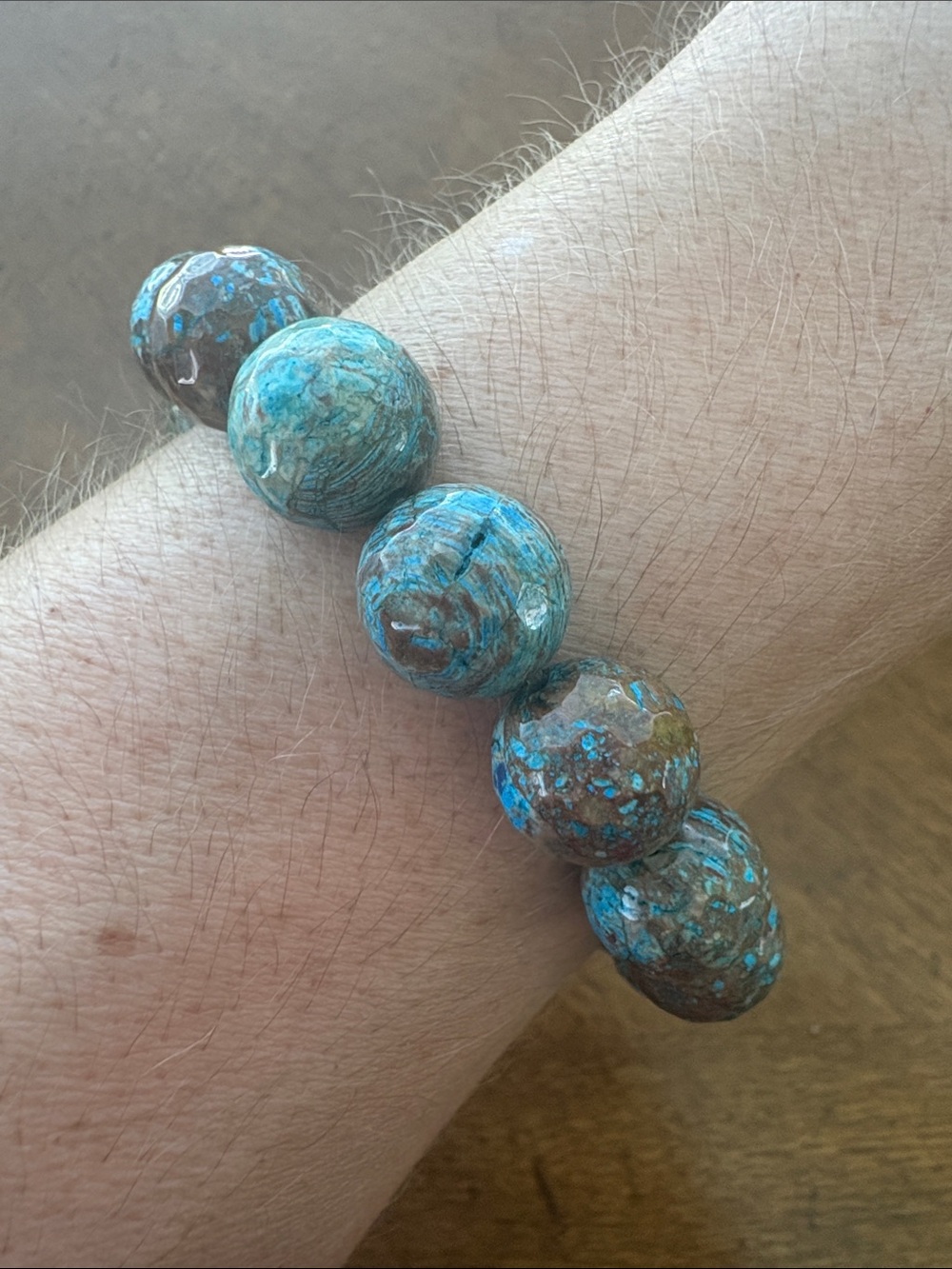 blue calsilica jasper gemstone Beaded Stretch Bracelet Chunky Statement - Picture 5 of 10